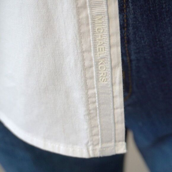 Michael Kors Trim Stretch Mens Shirt Size Large White Short Sleeve Button Front - Picture 4 of 13